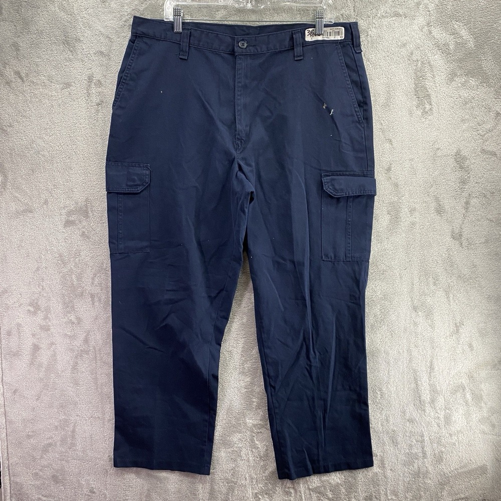 Cintas ComfortFlex Cargo Work Pants Mens 38x28 Navy Uniform 6 Pocket Cotton EUC!